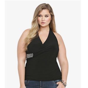 Black Halter Top with Gemstone Side